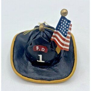 Fireman Hat Christmas Ornament Fire Department Helmet Patriotic Flag Firefighter